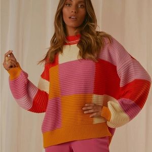 Tulum Nights Knit Jumper - Pink Patchwork